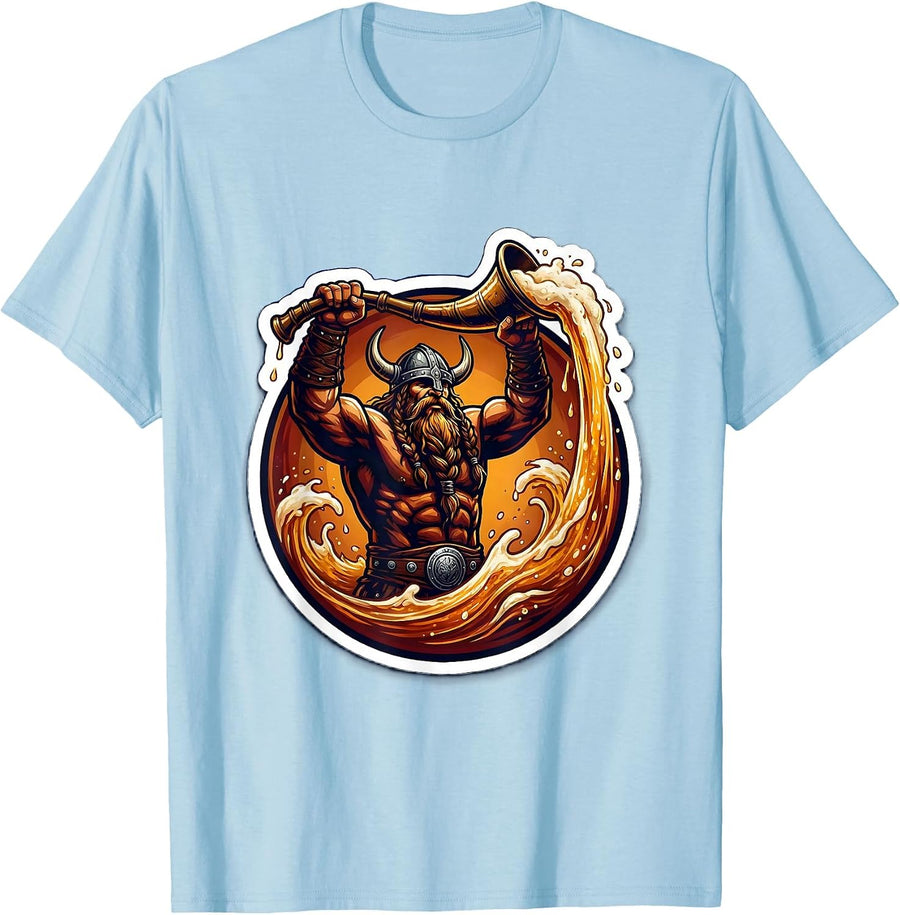 Men's Funny Viking Drinking Horn Raise Celebration T-Shirt - Baby Blue