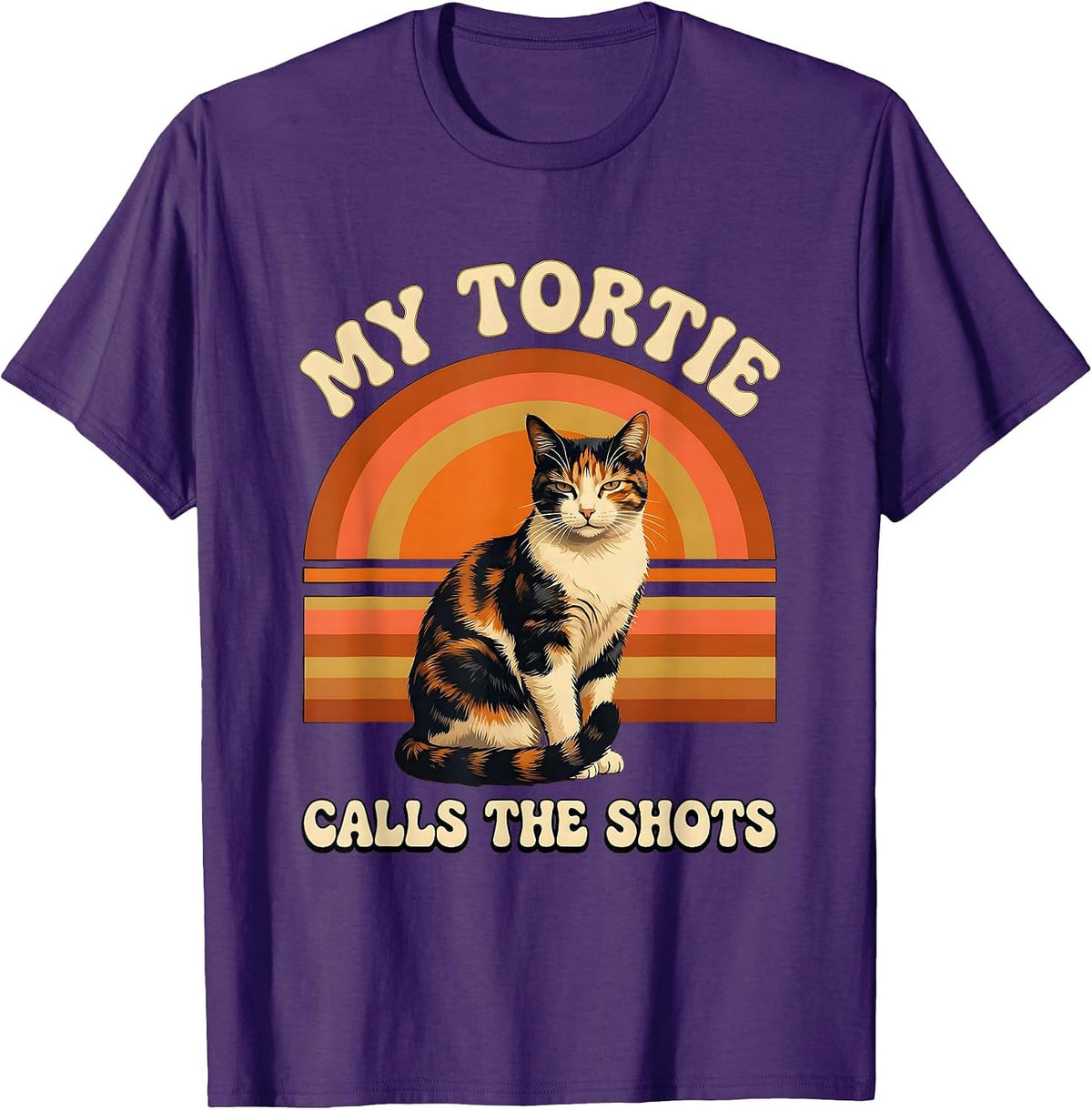 Men's My Tortie Calls The Shots Retro Tortoiseshell Cat Owner T-Shirt - Purple
