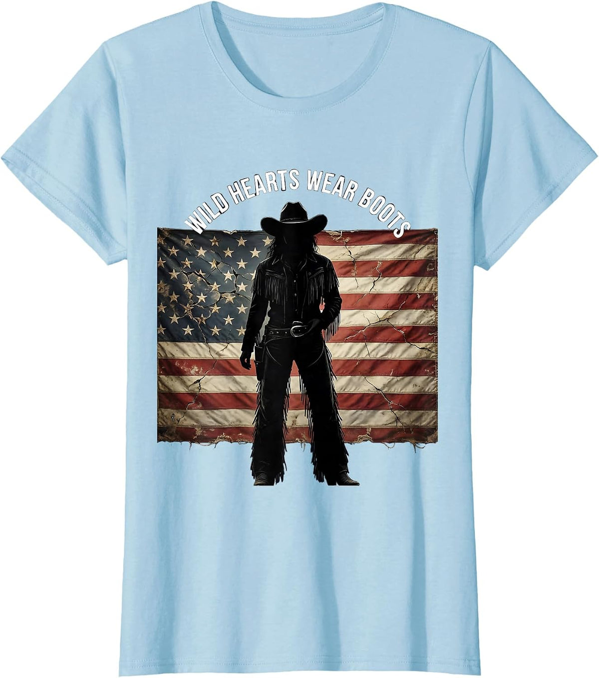 Wild Hearts Wear Boots Denim Cowgirl Design T-Shirt - Baby Blue