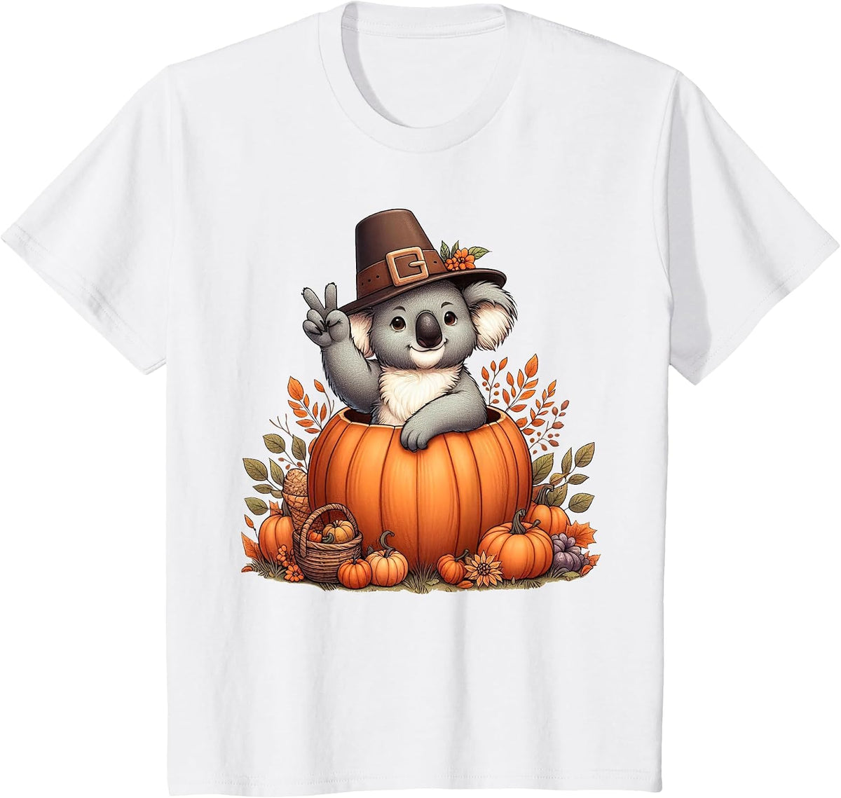 Autumn Pumpkin Fall Koala Thanksgiving Womens Mens Kids T-Shirt - White