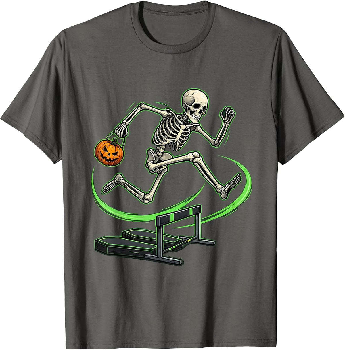 Men's Skeleton Runner Halloween 5K Fun Run Matching Costume T-Shirt - Asphalt Grey
