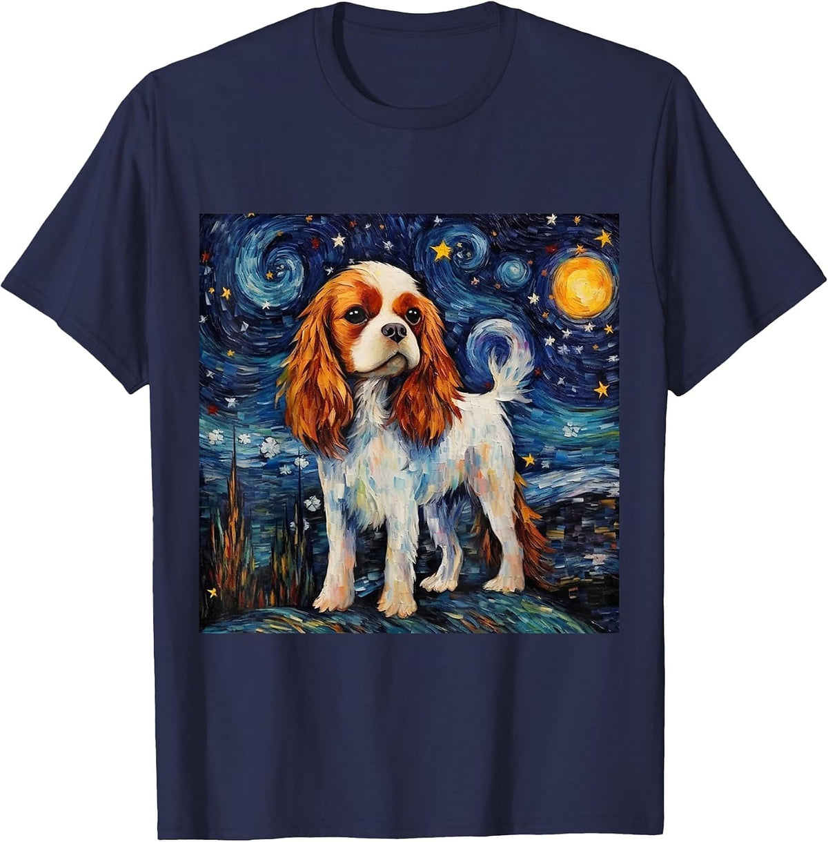 Cavalier King Charles Spaniel Starry Night T-Shirt - Navy Blue