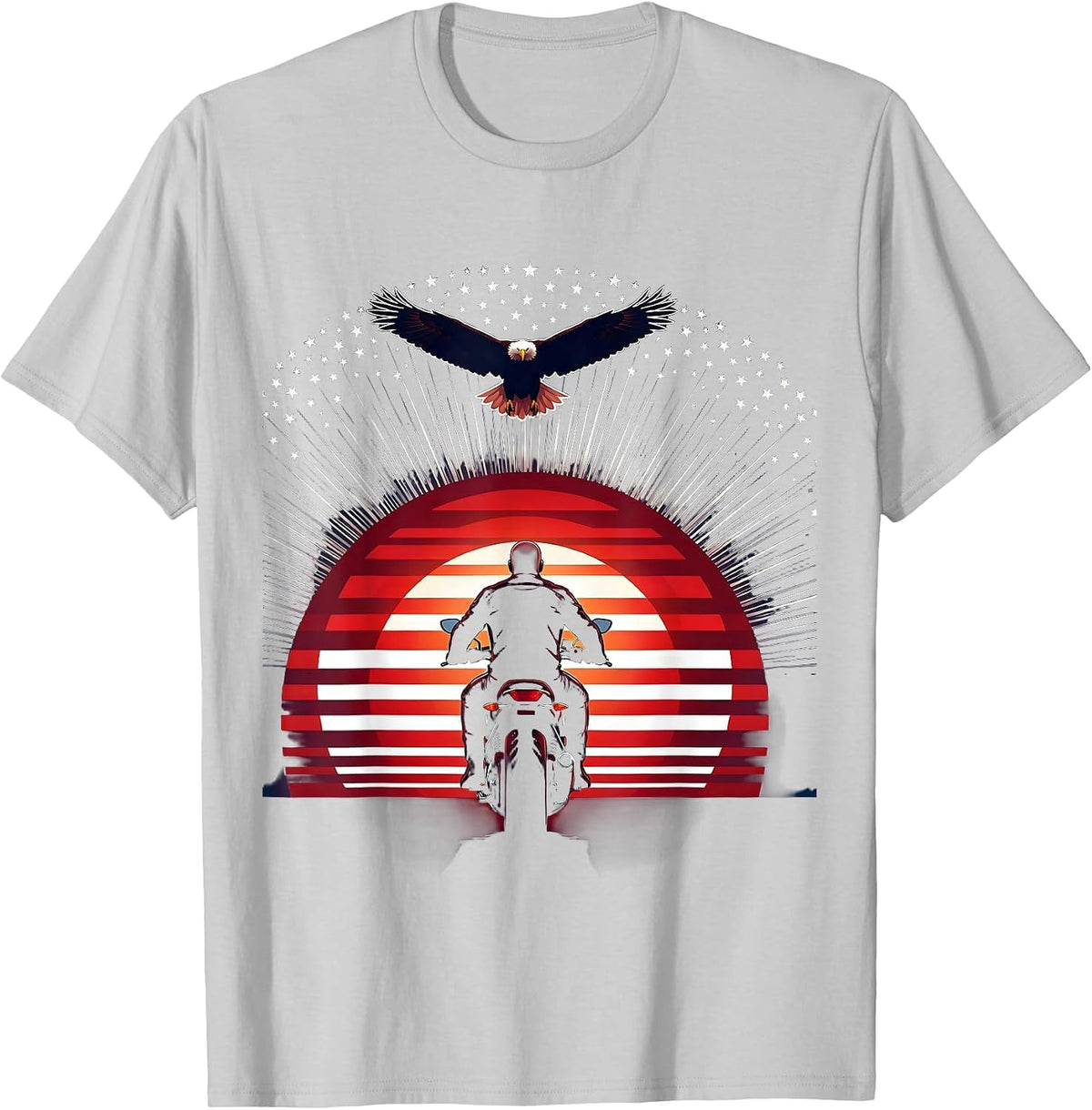 Men's Freedom Lone Rider Motorcycle Sunset Graphic T-Shirt - Silver Grey