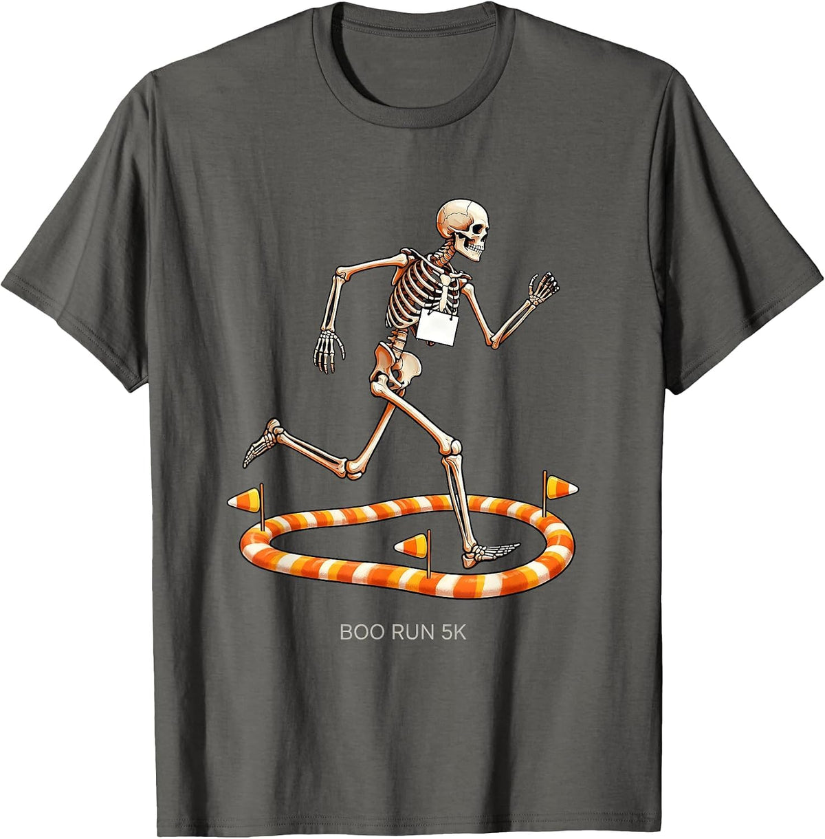 Men's Boo Run 5K Funny Skeleton Halloween Fun Run Matching T-Shirt - Asphalt Grey