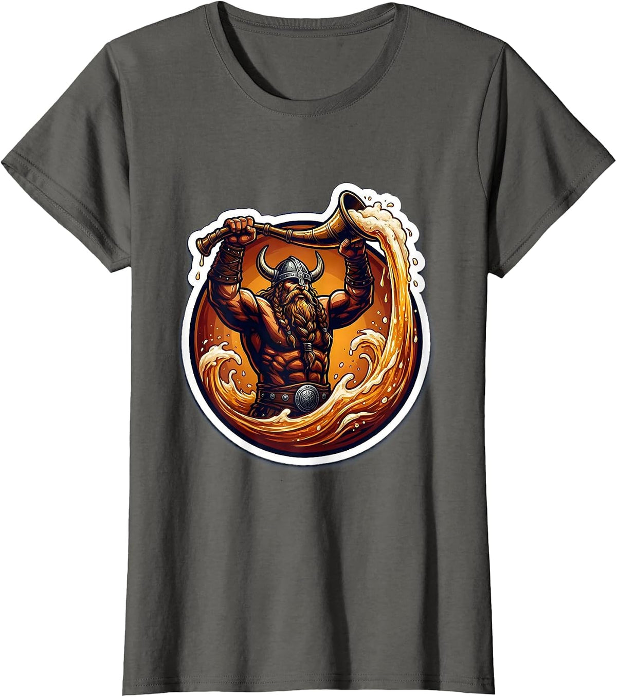 Women's Funny Viking Drinking Horn Raise Celebration T-Shirt - Asphalt Grey