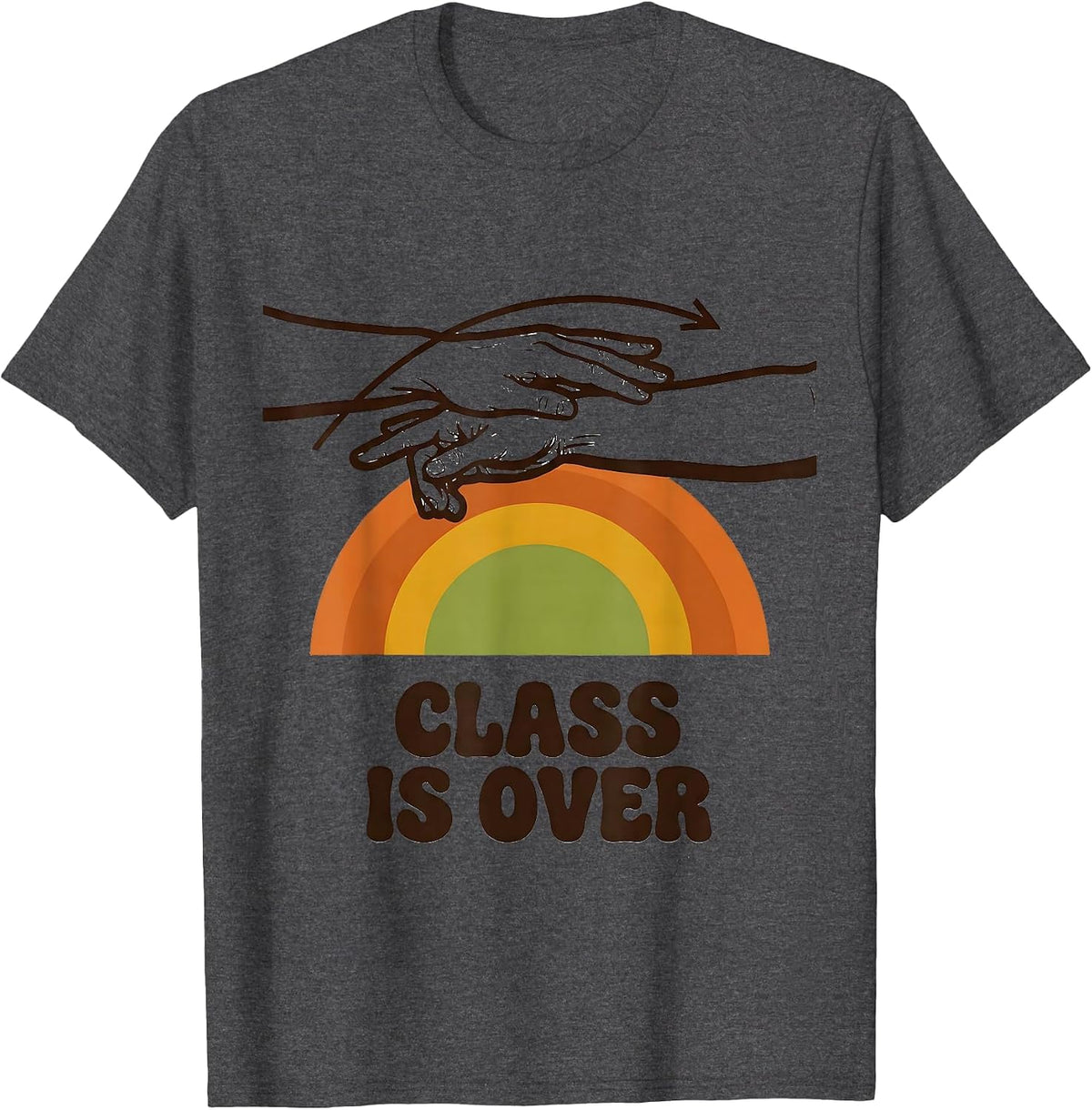 Class Is Over Retro 70s ASL Sign Language Teacher Classroom T-Shirt - Dark Heather Grey