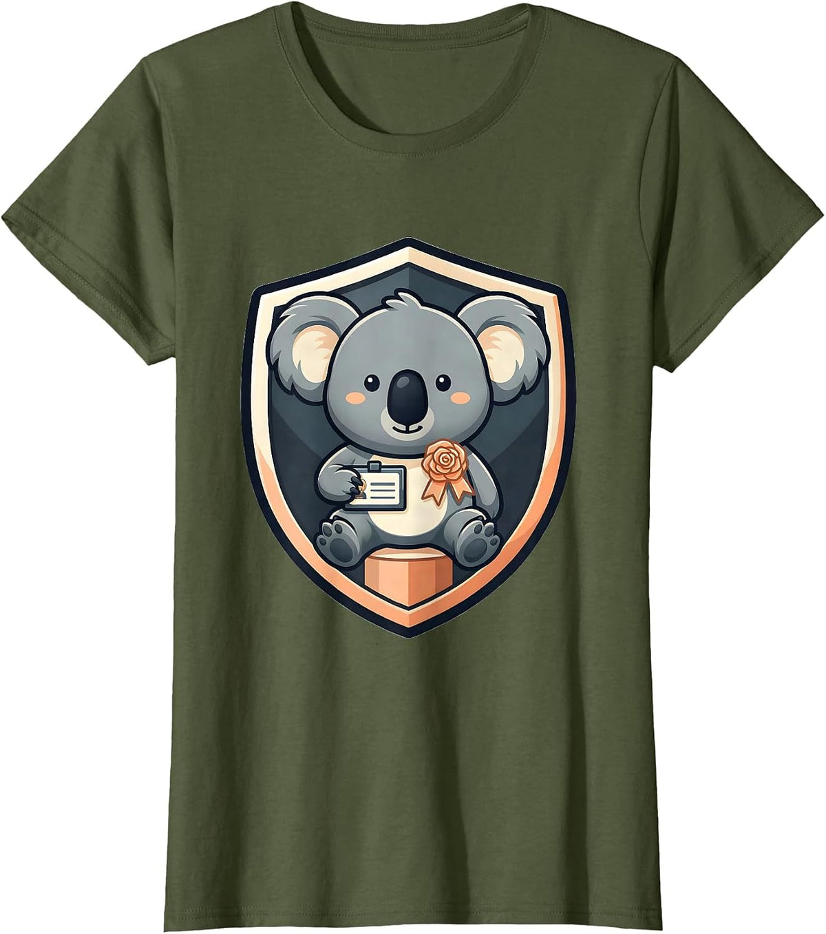 Women's Round Koala Mascot Cute Kawaii Animal Lover Gift T-Shirt - Olive Green