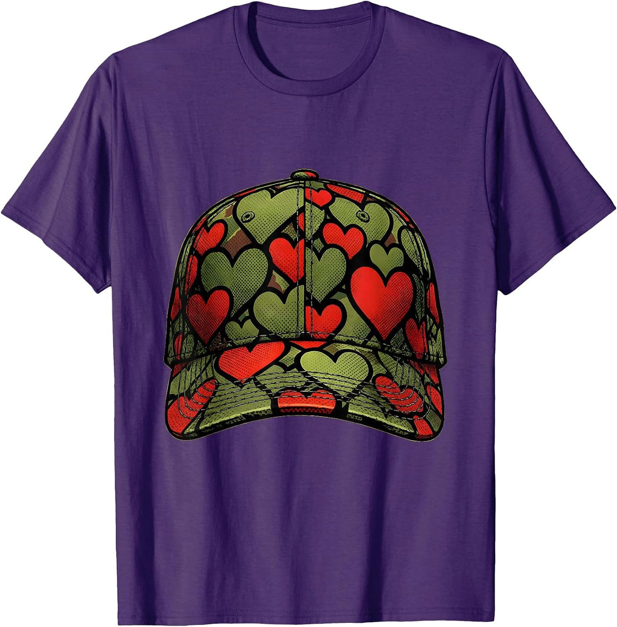 Men's Deer Hunter Camo Hat With Hearts Hunting Gift T-Shirt - Purple