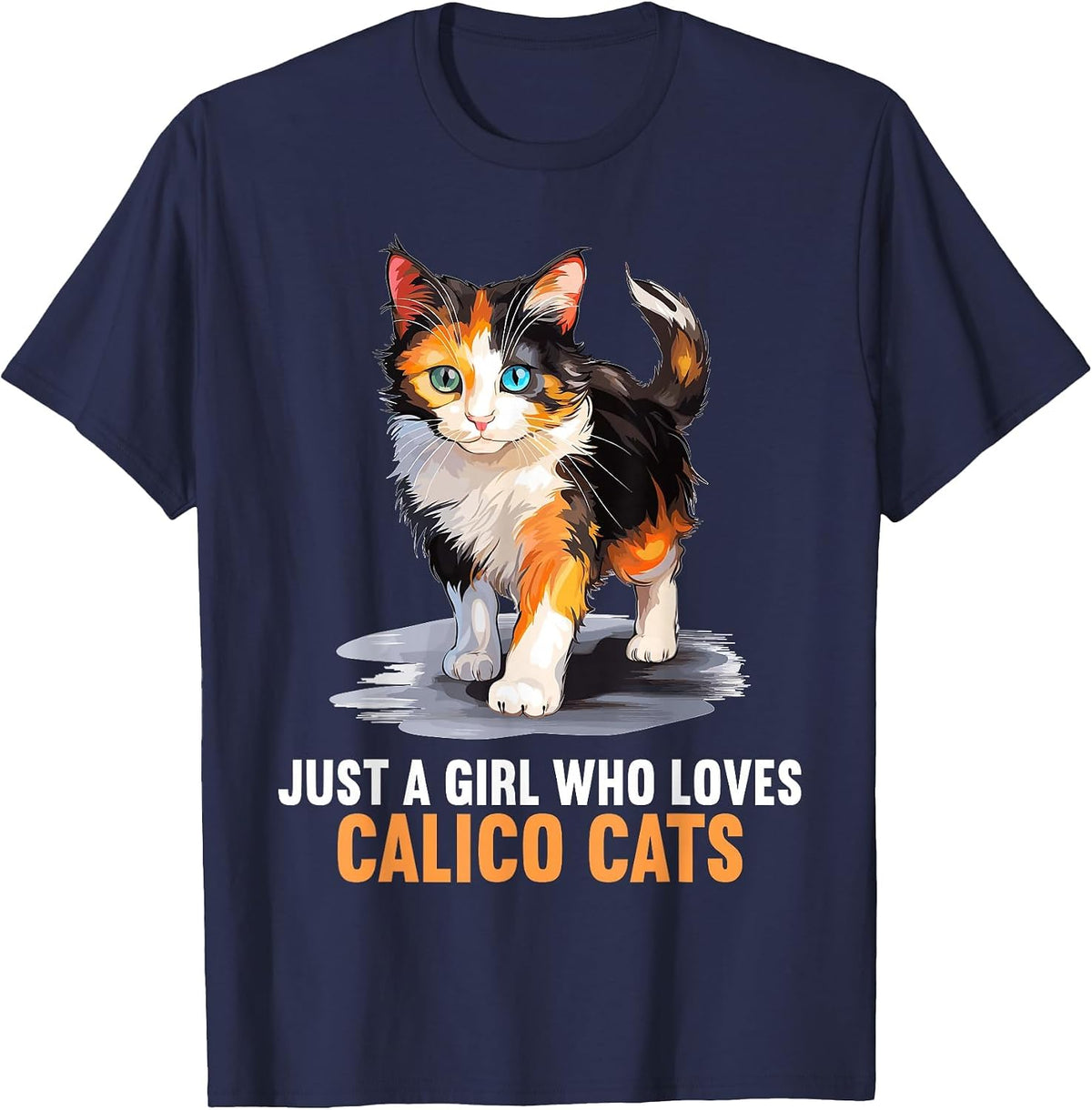 Just a Girl who Loves Calico Cats Calico Cat T-Shirt - Navy Blue