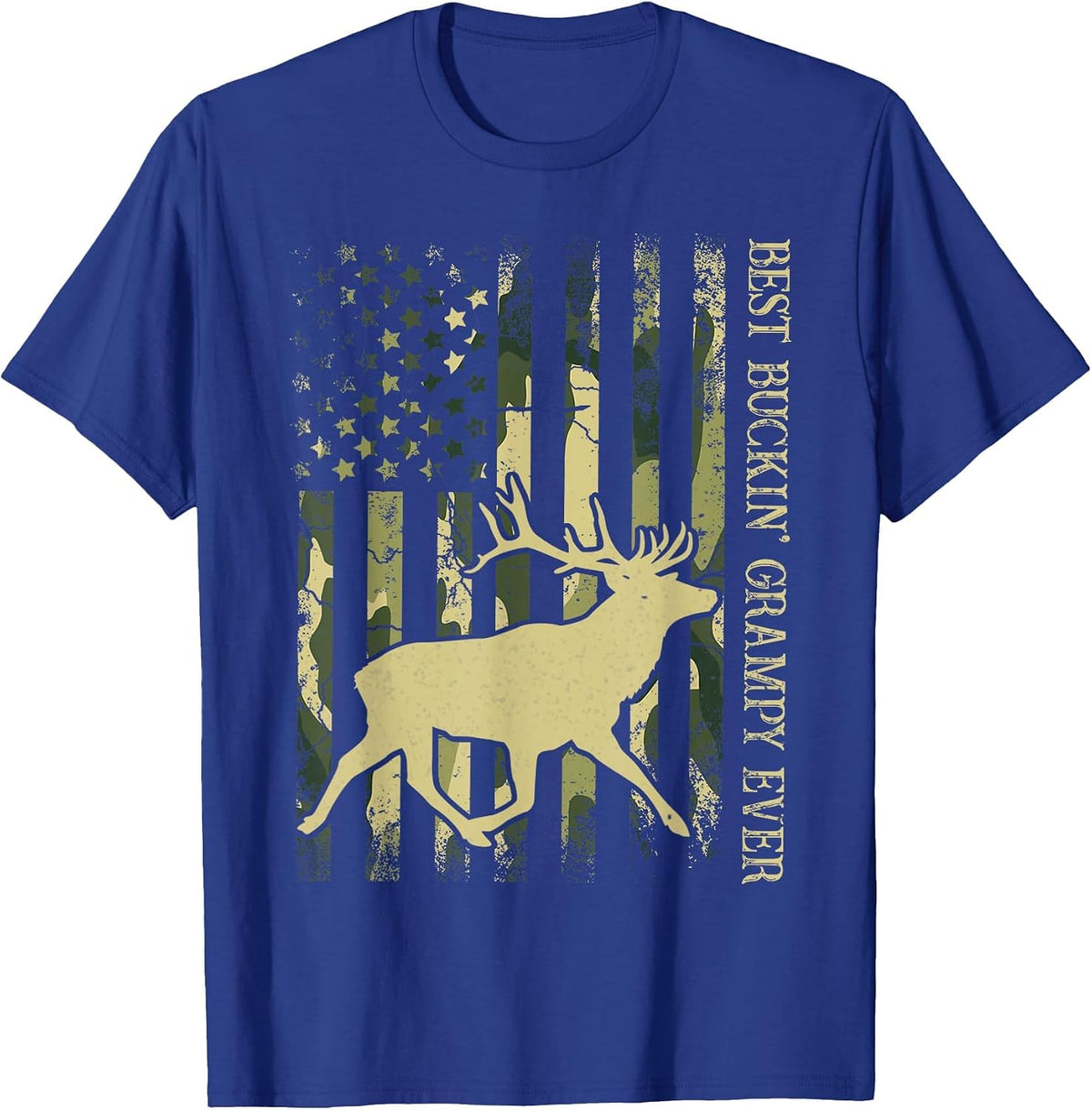 Best Buckin' Grampy Ever Camo American Flag Deer Hunting T-Shirt - Royal Blue