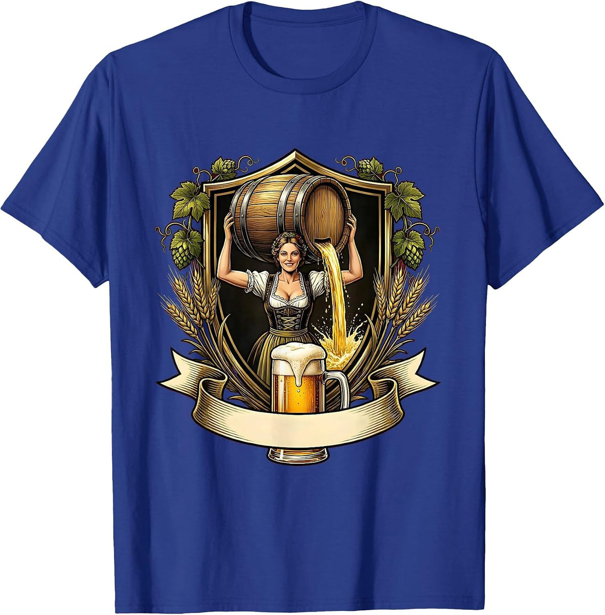 Men's Oktoberfest Beer Barrel Pouring Illustration T-Shirt - Royal Blue