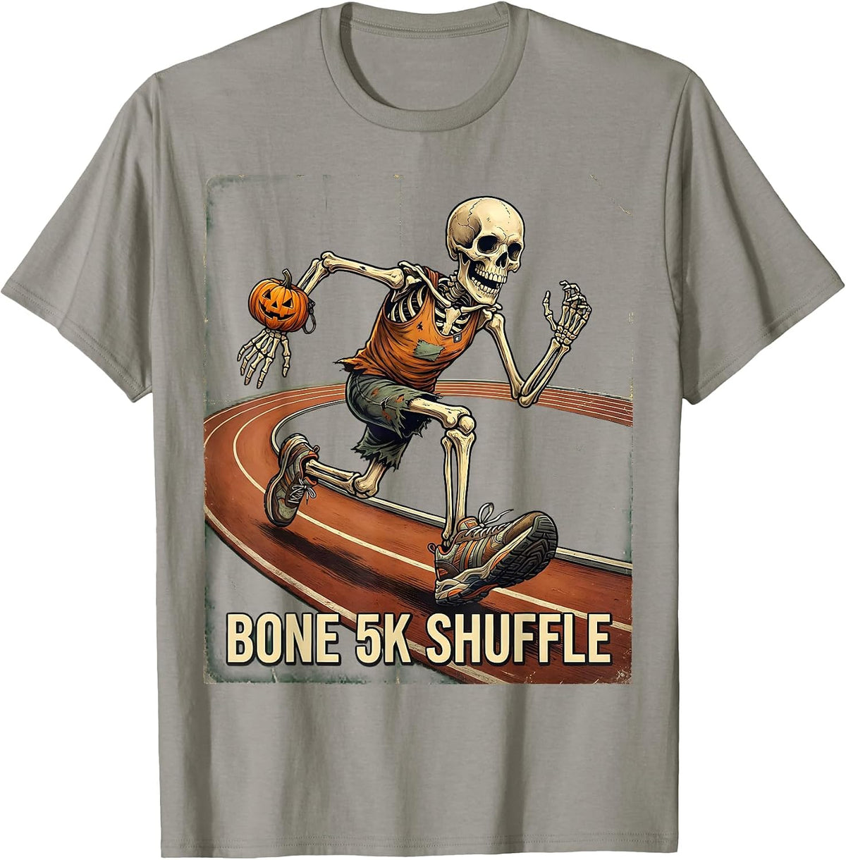 Men's Bone 5K Shuffle Vintage Skeleton Halloween Fun Run Race Day T-Shirt - Slate Grey