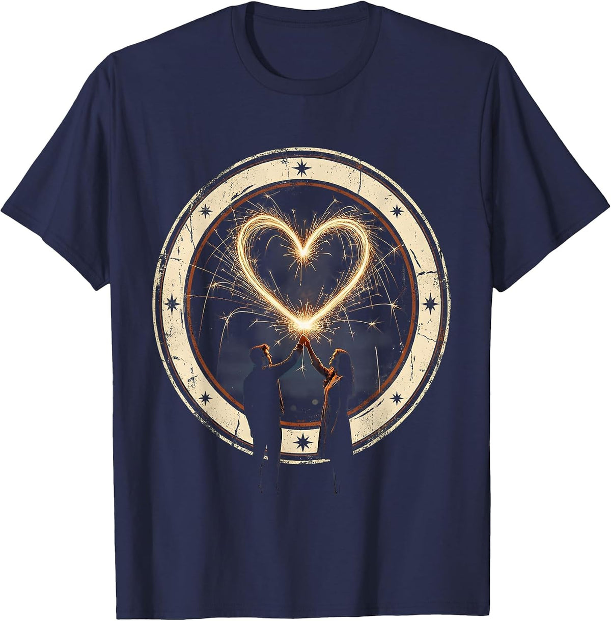 Couples Sparkler Heart Drawing Romantic Design T-Shirt - Navy Blue