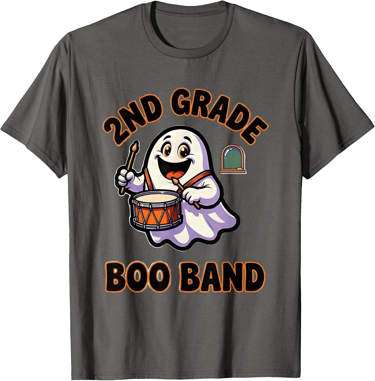 Men's 2nd Grade Boo Band Cute Cartoon Halloween Teacher Student T-Shirt - Asphalt Grey