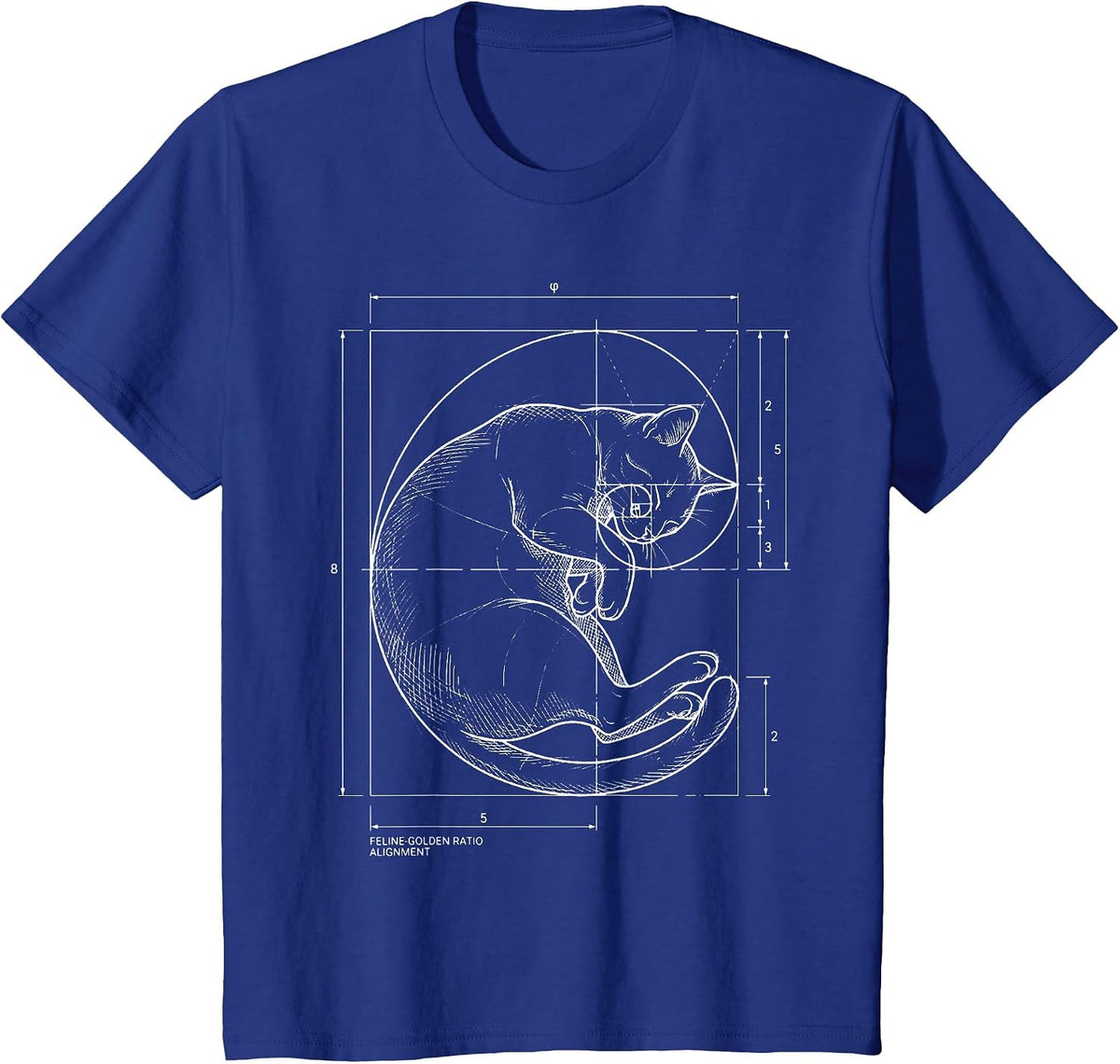 Fibonacci Spiral Cat Blueprint Sacred Geometry Math Teacher T-Shirt - Royal Blue