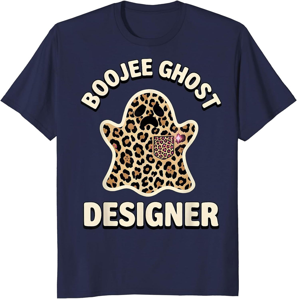 Men's Boojee Ghost Designer Leopard Glam Halloween Party T-Shirt - Navy Blue