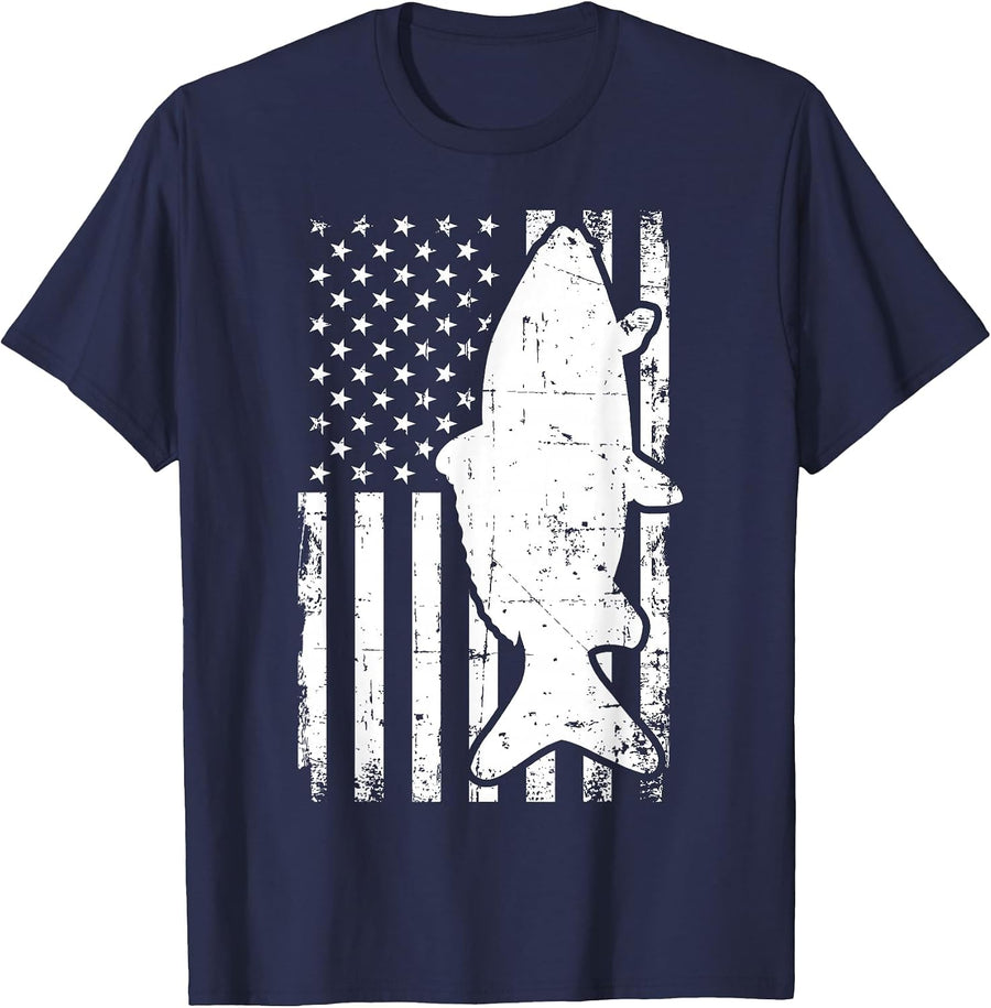 Carp Fishing USA Flag T-Shirt - Navy Blue