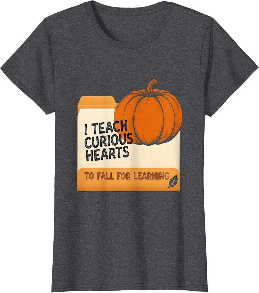 Women's I Teach Curious Hearts To Fall For Learning Teacher T-Shirt - Dark Heather Grey