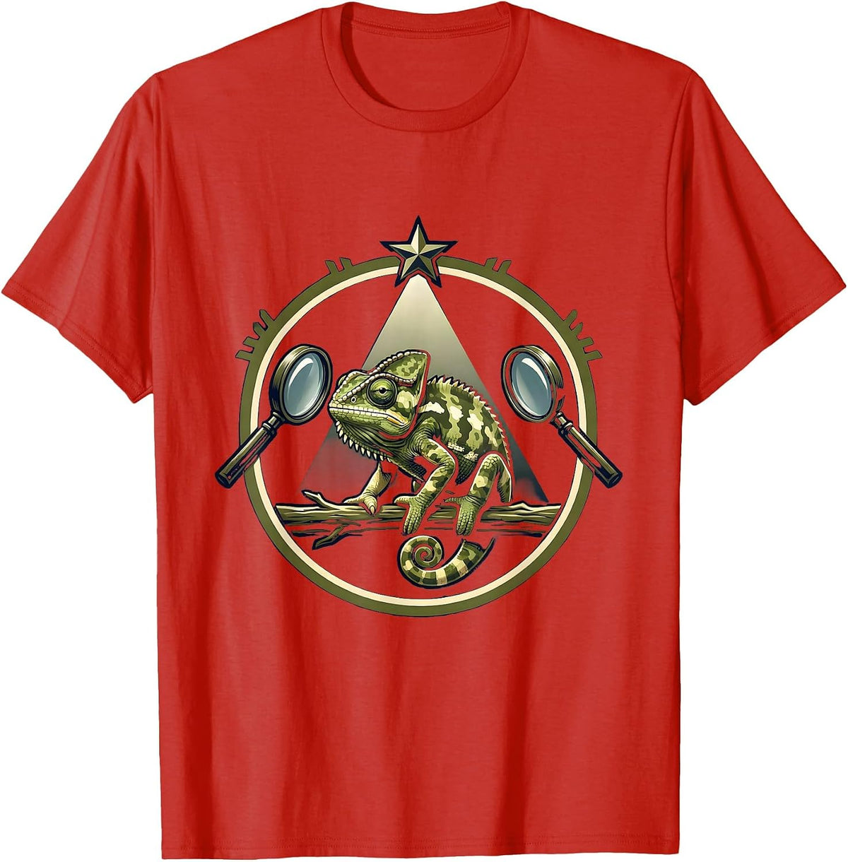 Men's Chameleon Camouflage Funny Spotted Reptile Design T-Shirt - Red