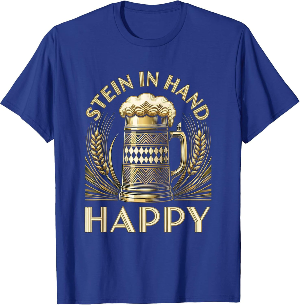 Men's Stein In Hand Happy Oktoberfest Design T-Shirt - Royal Blue