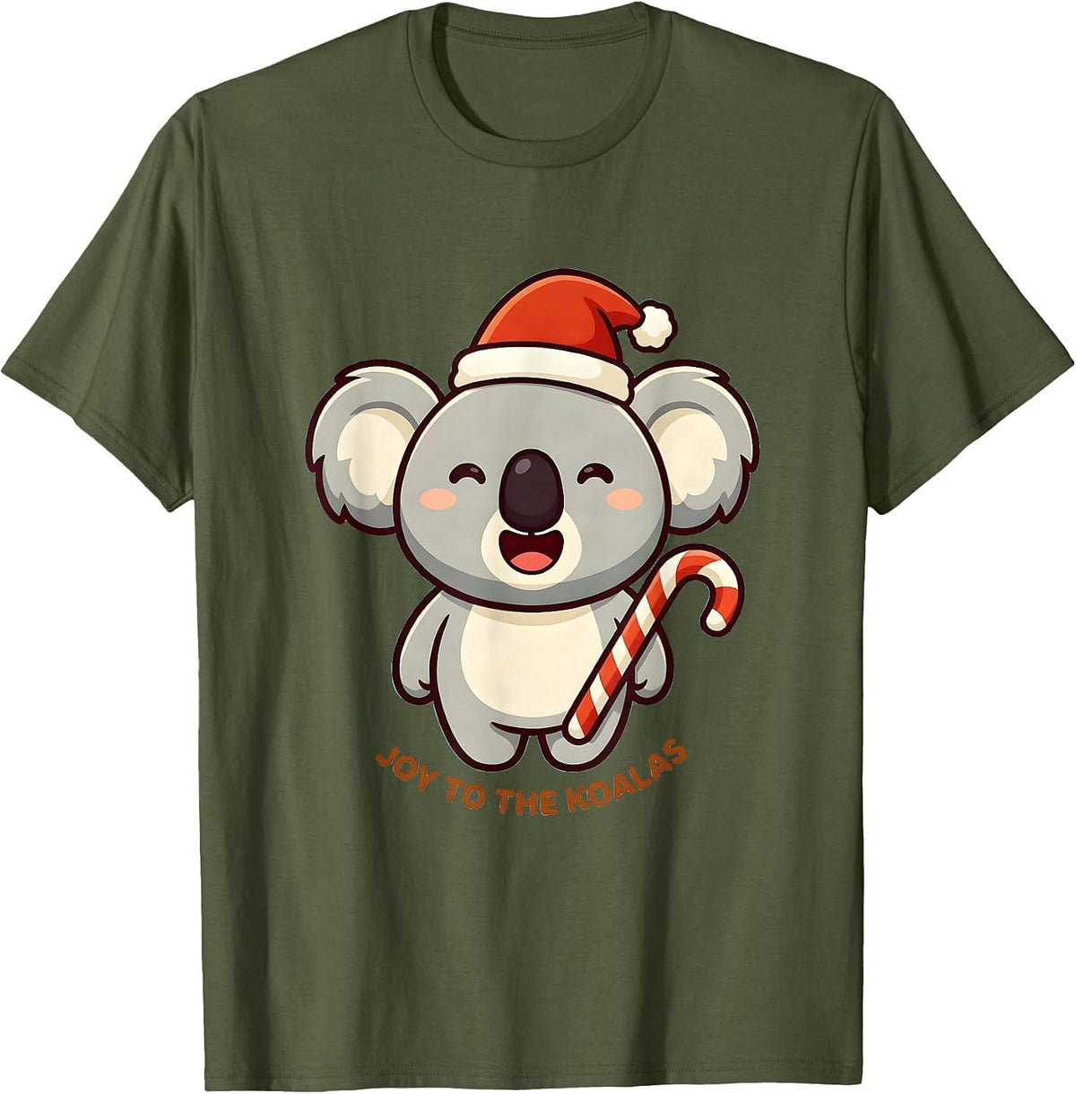 Joy To The Koalas Cute Kawaii Koala Lover Christmas Pun T-Shirt - Olive Green