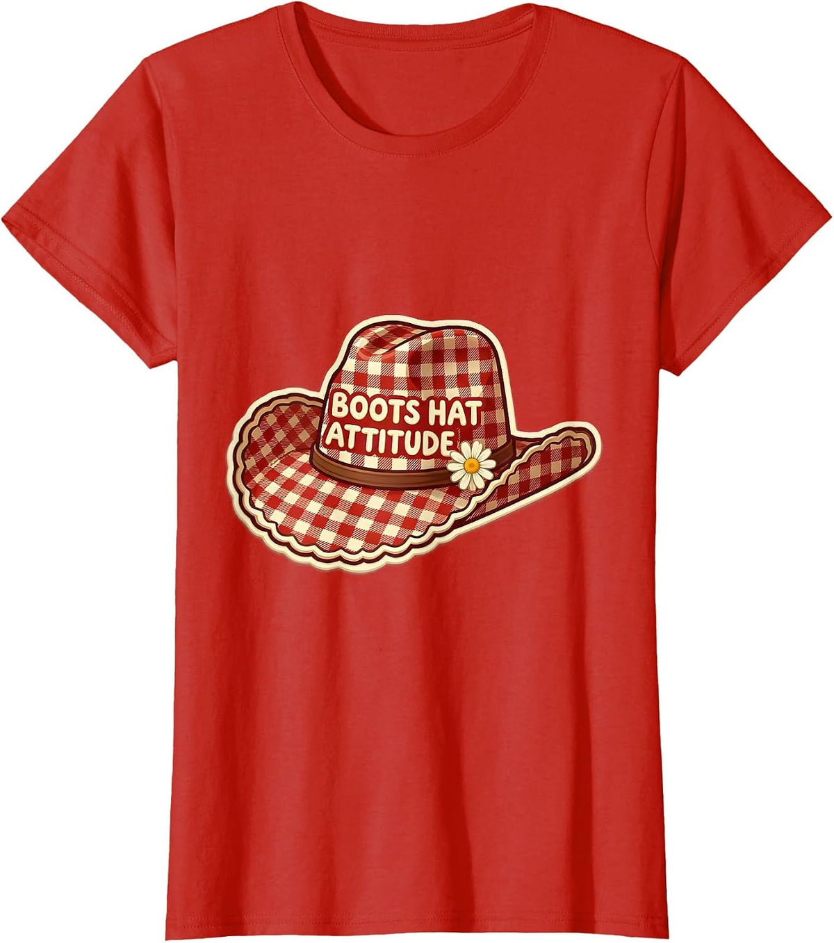 Boots Hat Attitude Cowgirl Graphic Design T-Shirt - Red