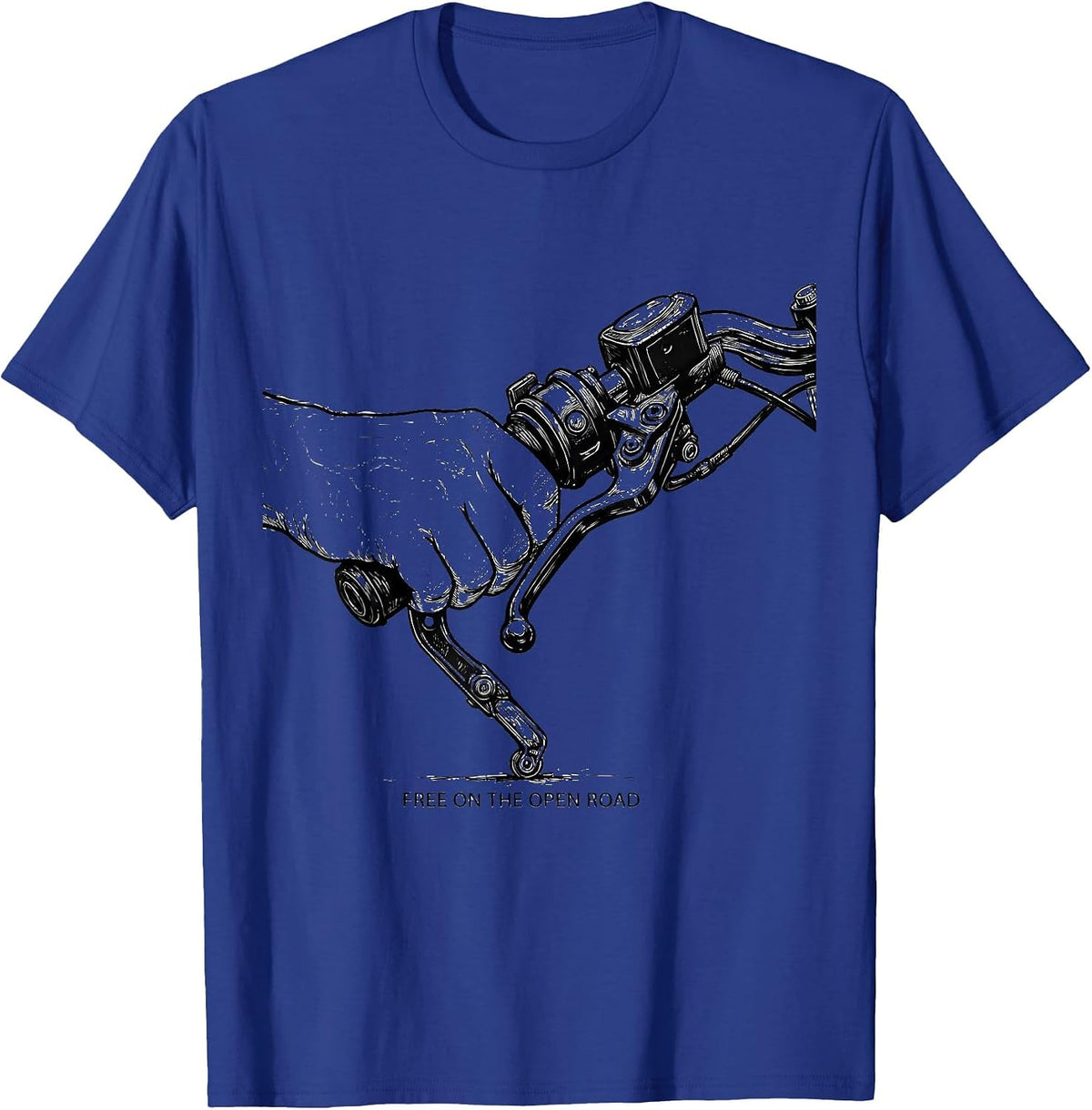 Free On The Open Road Line Art Motorcycle Rider Gift T-Shirt - Royal Blue