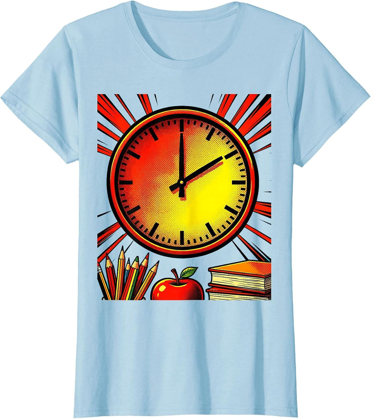 Middle School Teacher Three O'Clock Wall Clock Design T-Shirt - Baby Blue