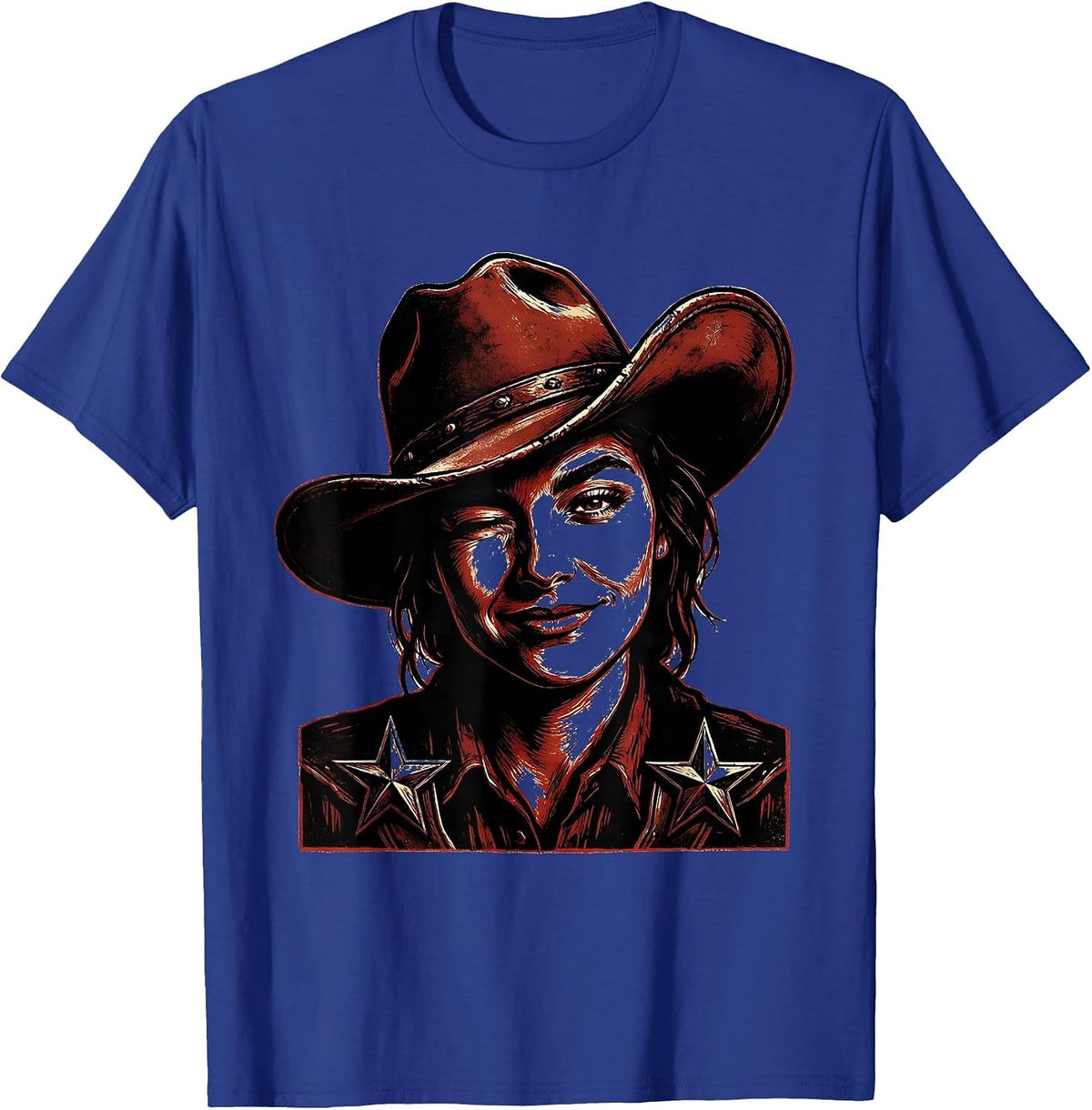 Men's Sassy Cowgirl Wink Western Hat Illustration T-Shirt - Royal Blue