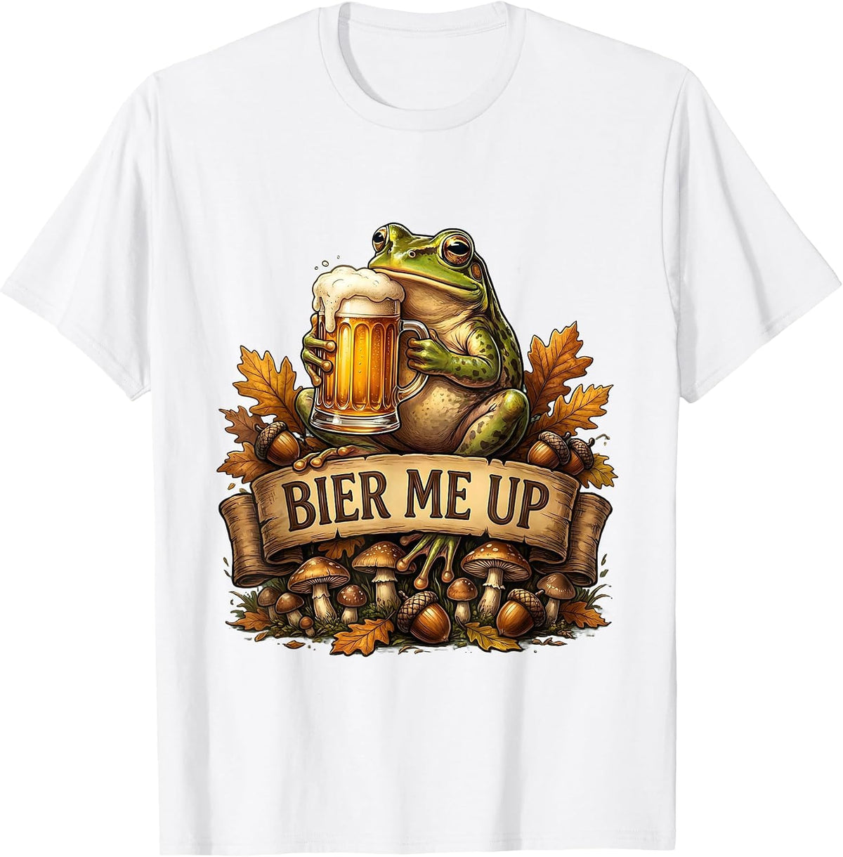 Men's Bier Me Up Funny Oktoberfest Design T-Shirt - White