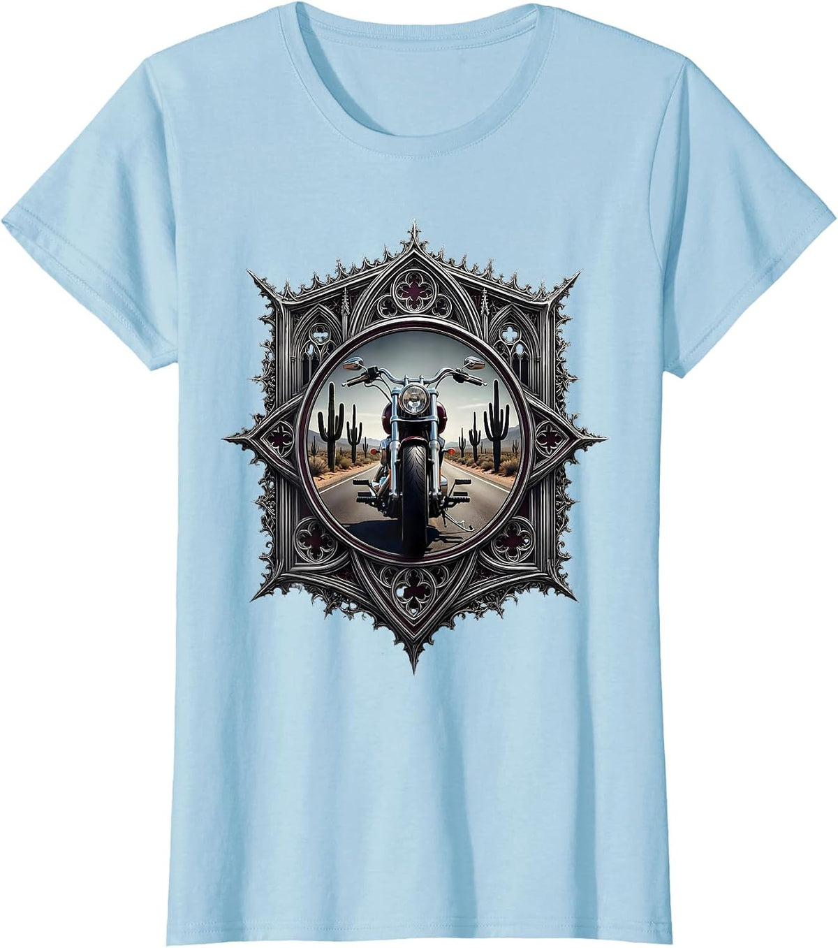 Women's Chopper Motorcycle Desert Highway Graphic T-Shirt - Baby Blue