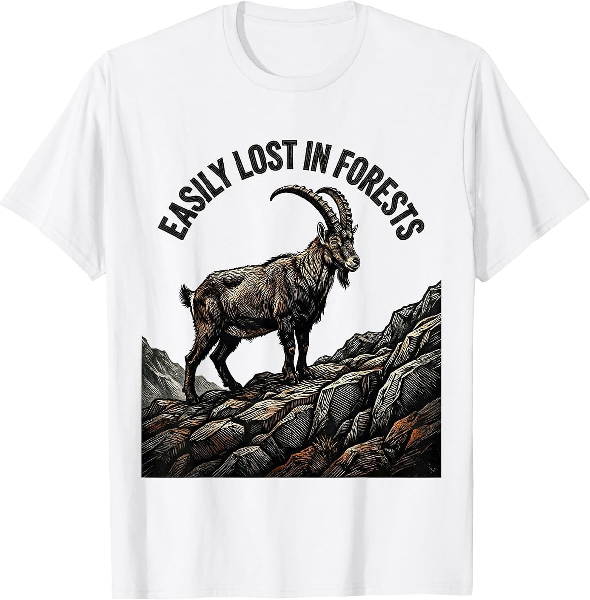 Men's Easily Lost In Forests Woodcut Engraving Forest Wildlife T-Shirt - White