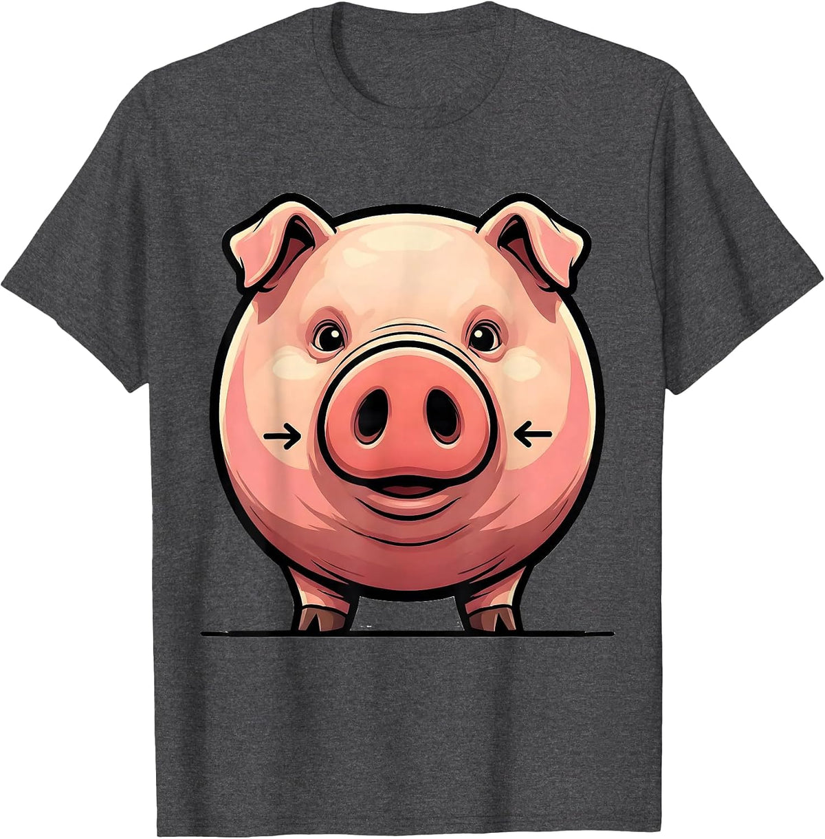 Men's Cartoon Pink Pig Farm Animal Lover Humor T-Shirt - Dark Heather Grey