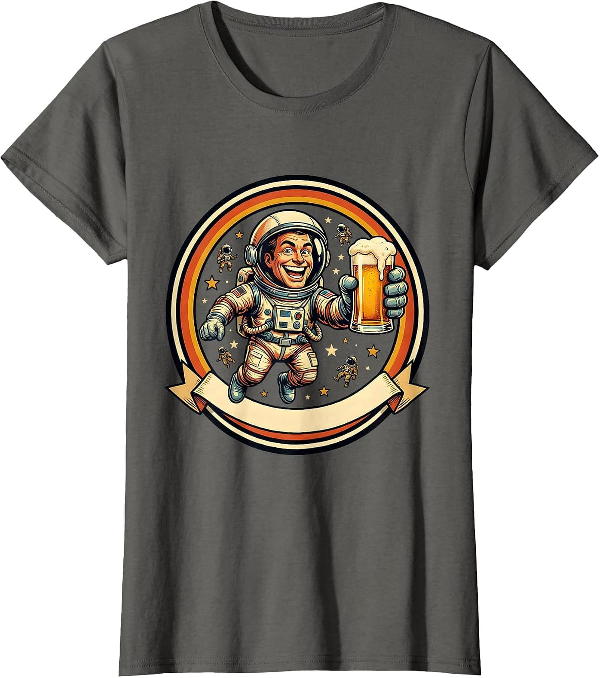 Women's Astronaut Floating With a Pint Glass Beer Design T-Shirt - Asphalt Grey