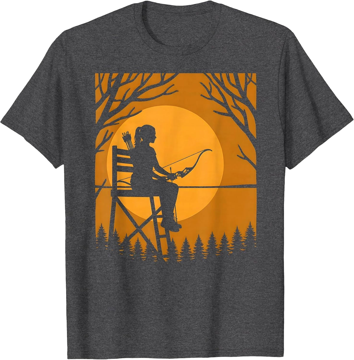 Camo Deer Stand Sunrise Hunting Graphic T-Shirt - Dark Heather Grey