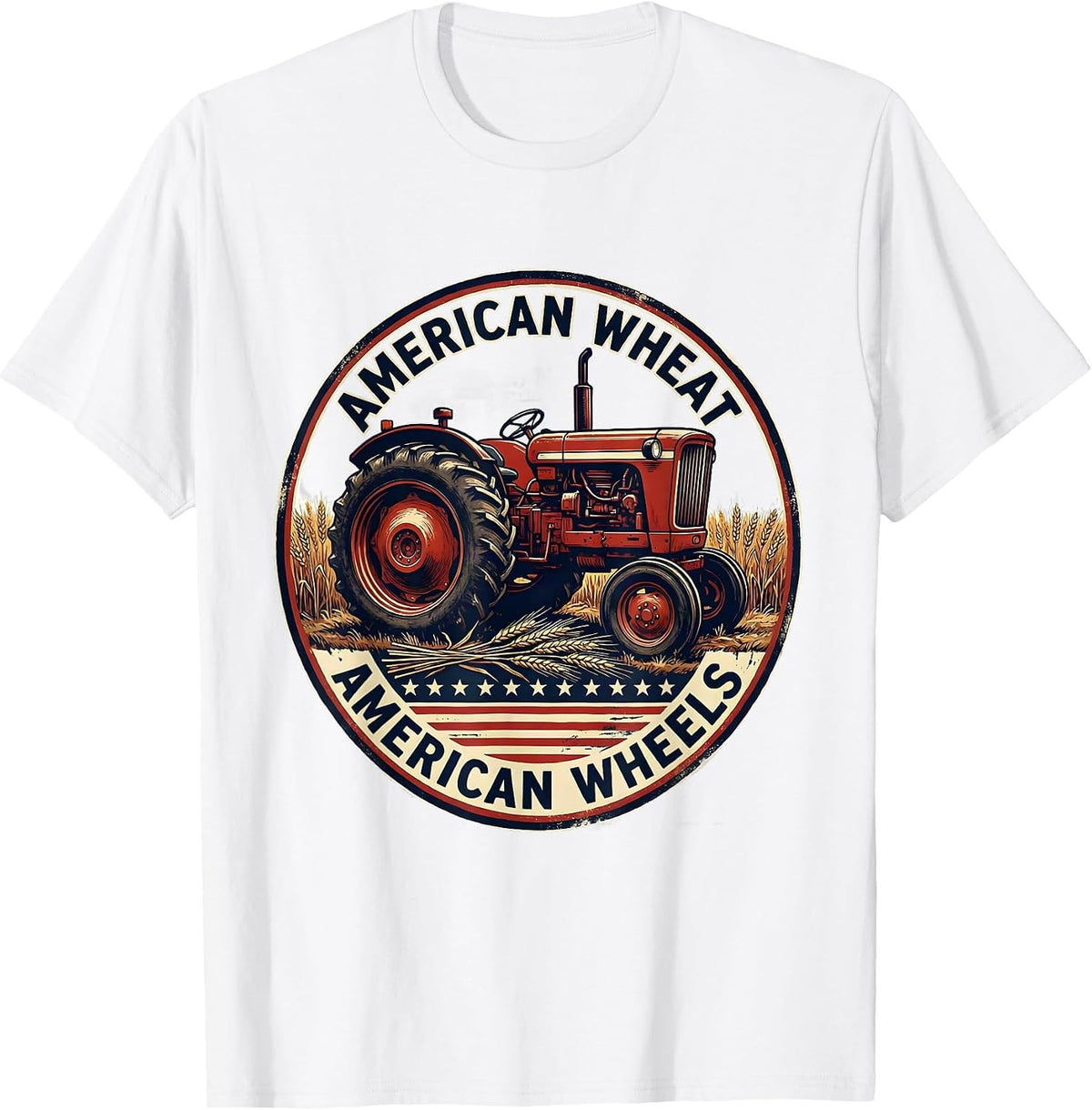Men's American Wheat American Wheels Patriotic Farmer Tractor T-Shirt - White