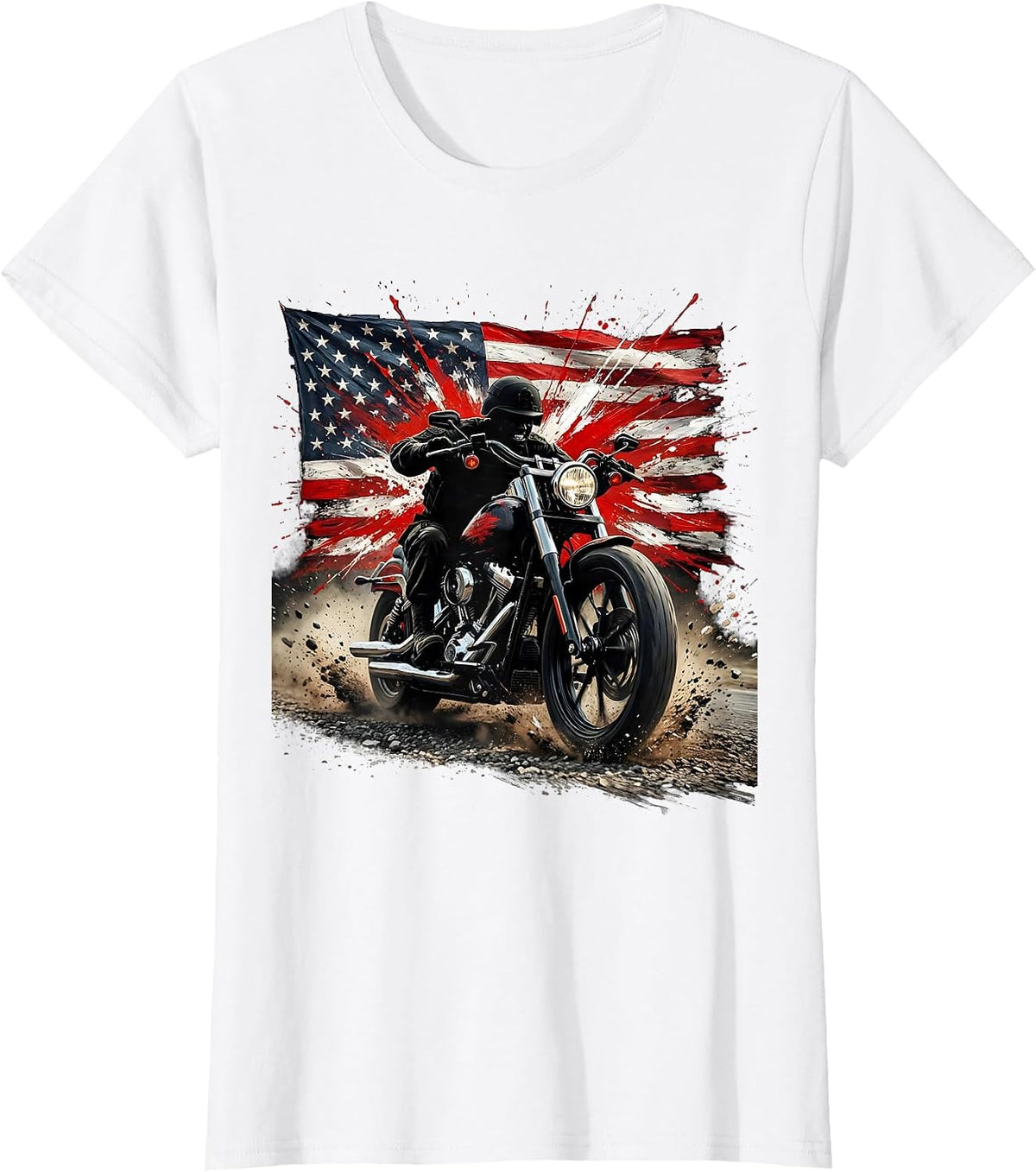 Freedom Rider Motorcycle Desert Highway Graphic T-Shirt - White