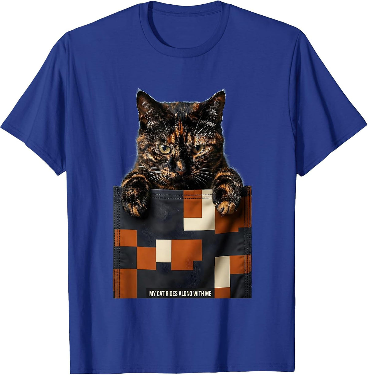 Men's My Cat Rides Along With Me Playful Pet Lover Gift T-Shirt - Royal Blue