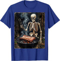 Skeleton BBQ Backyard Grill Graphic T-Shirt - Royal Blue