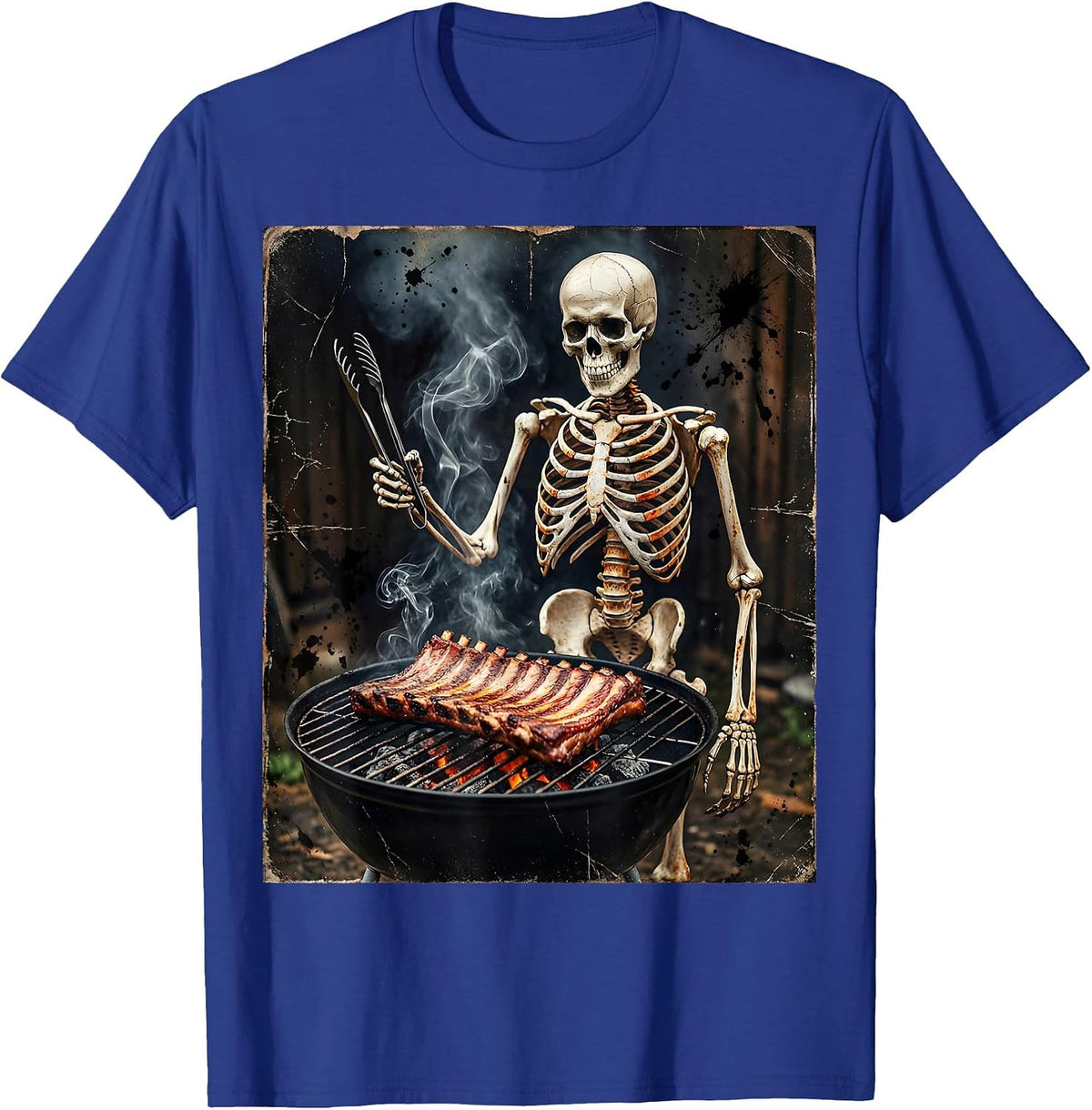 Skeleton BBQ Backyard Grill Graphic T-Shirt - Royal Blue
