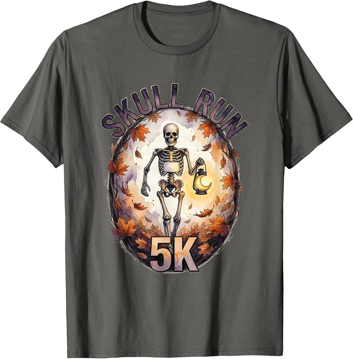 Skull Run 5K Watercolor Skeleton Runner Halloween Fun Run T-Shirt - Asphalt Grey