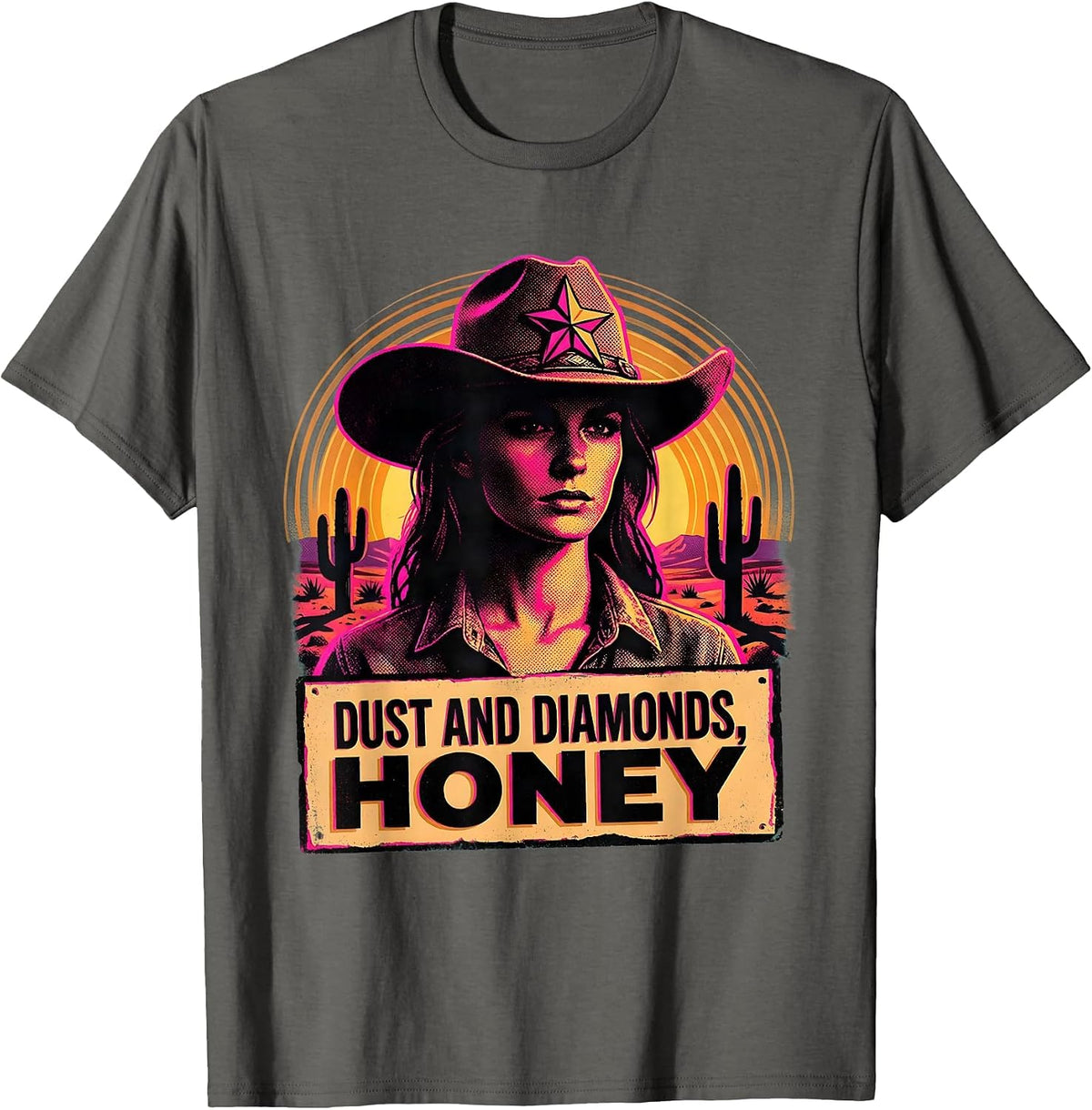 Men's Dust and Diamonds Honey Cowgirl Design T-Shirt - Asphalt Grey