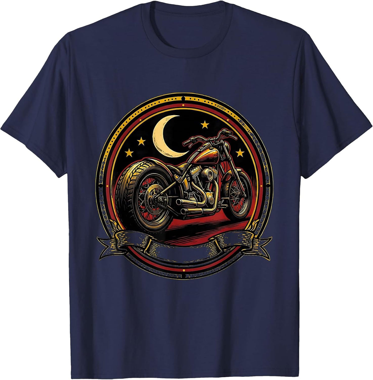 Men's Retro Bobber Motorcycle Crescent Moon Graphic T-Shirt - Navy Blue