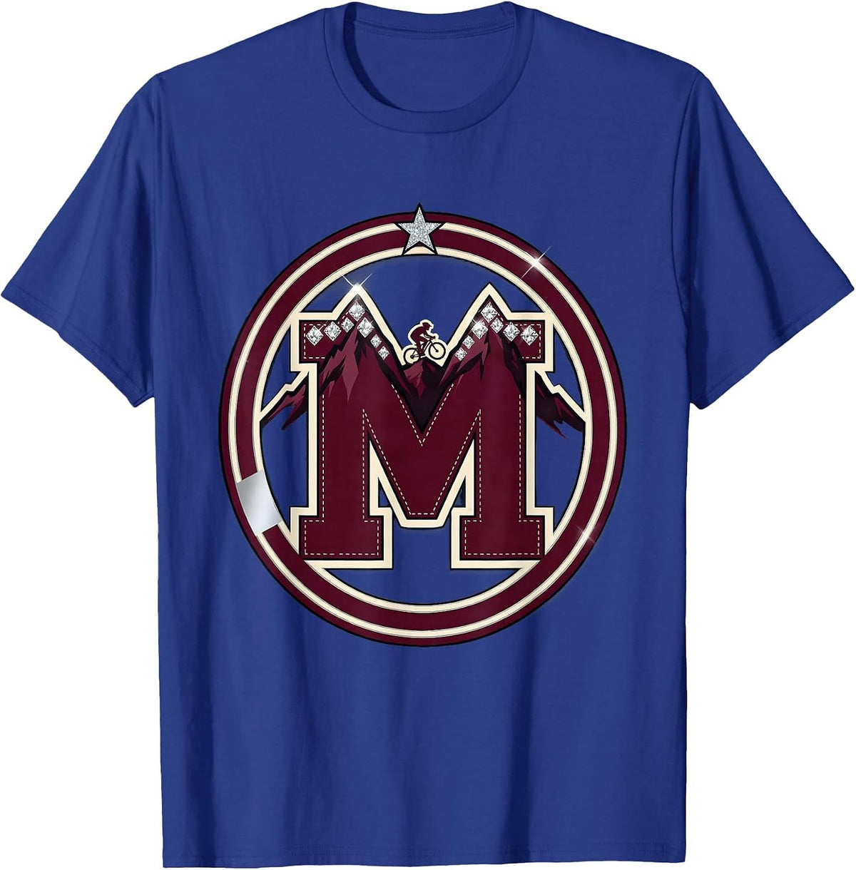 Cyclist Summit Sunset Mountain Peak Graphic T-Shirt - Royal Blue