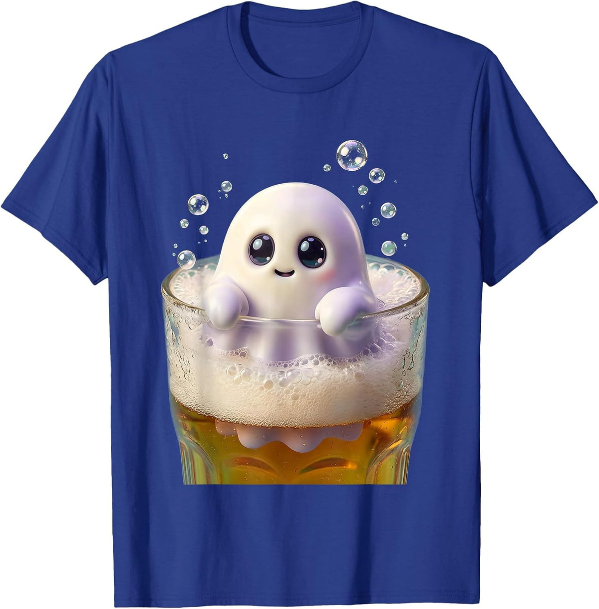 Tiny Ghost Peeking Out of a Pint Glass T-Shirt - Royal Blue