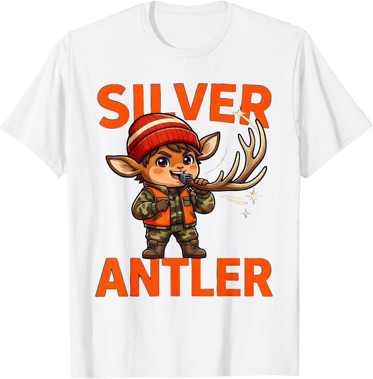 Men's SILVER ANTLER Funny Whitetail Deer Hunter Christmas T-Shirt - White