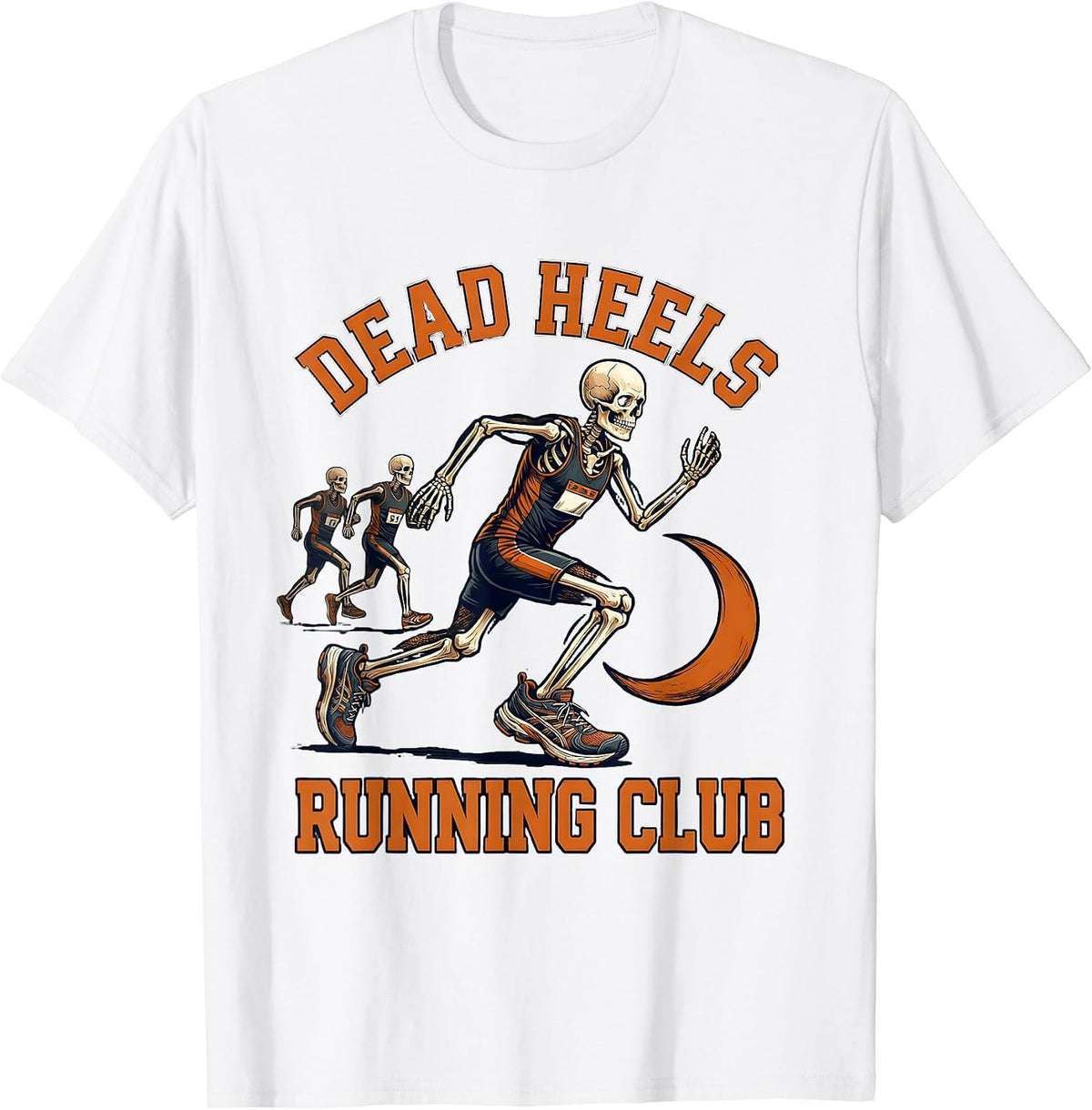 Men's Dead Heels Running Club Funny Skeleton Halloween Runner T-Shirt - White