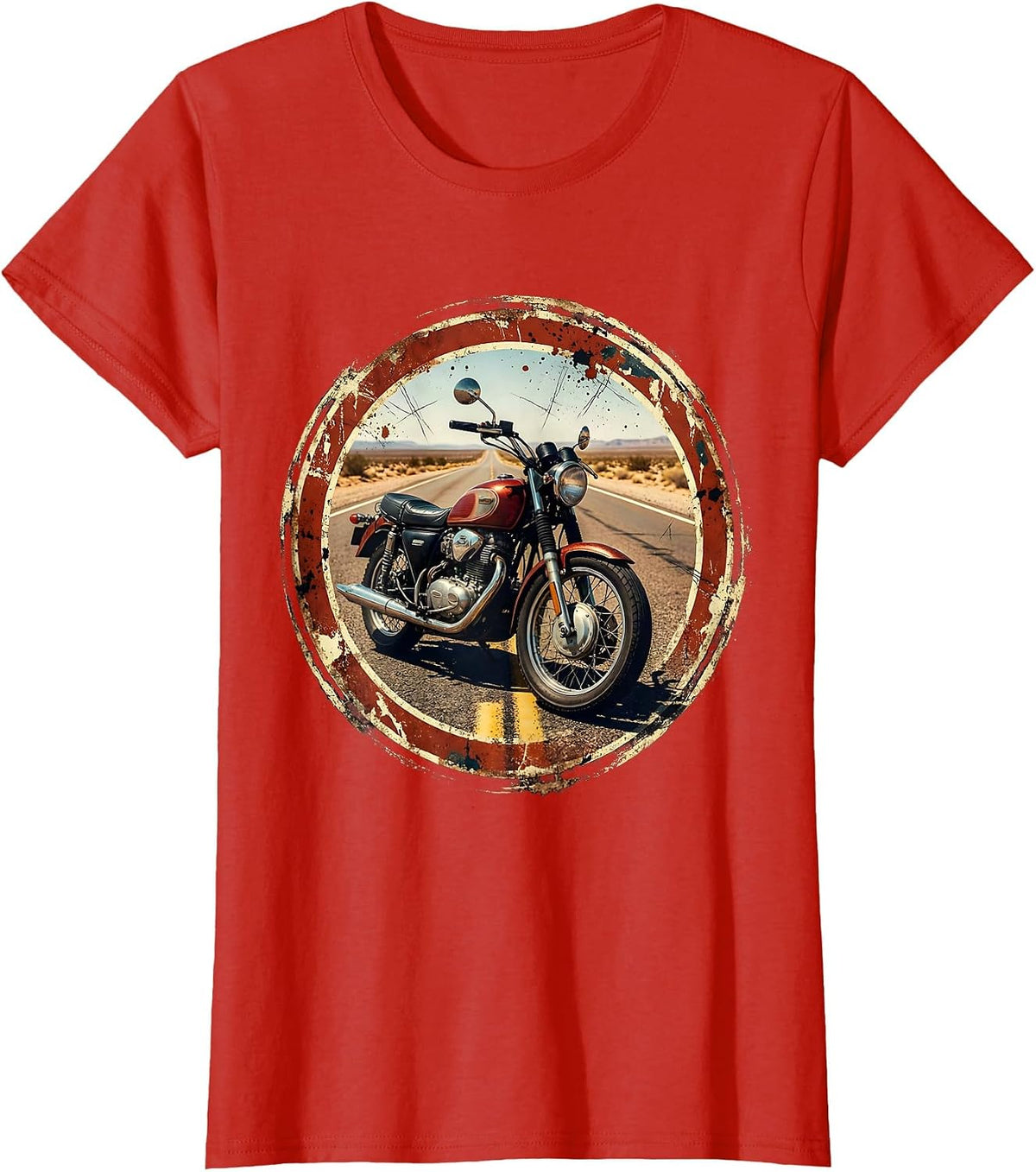 Freedom Red Vintage Motorcycle Highway Graphic T-Shirt - Red