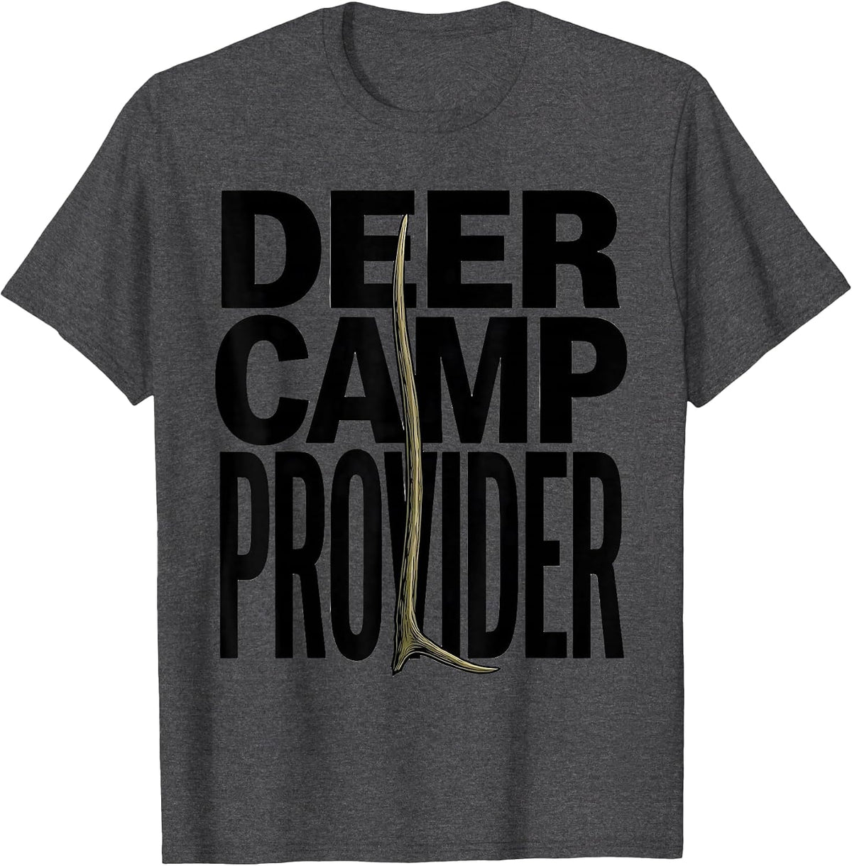 Deer Camp Provider Camo Deer Hunting American Flag Hunter T-Shirt - Dark Heather Grey