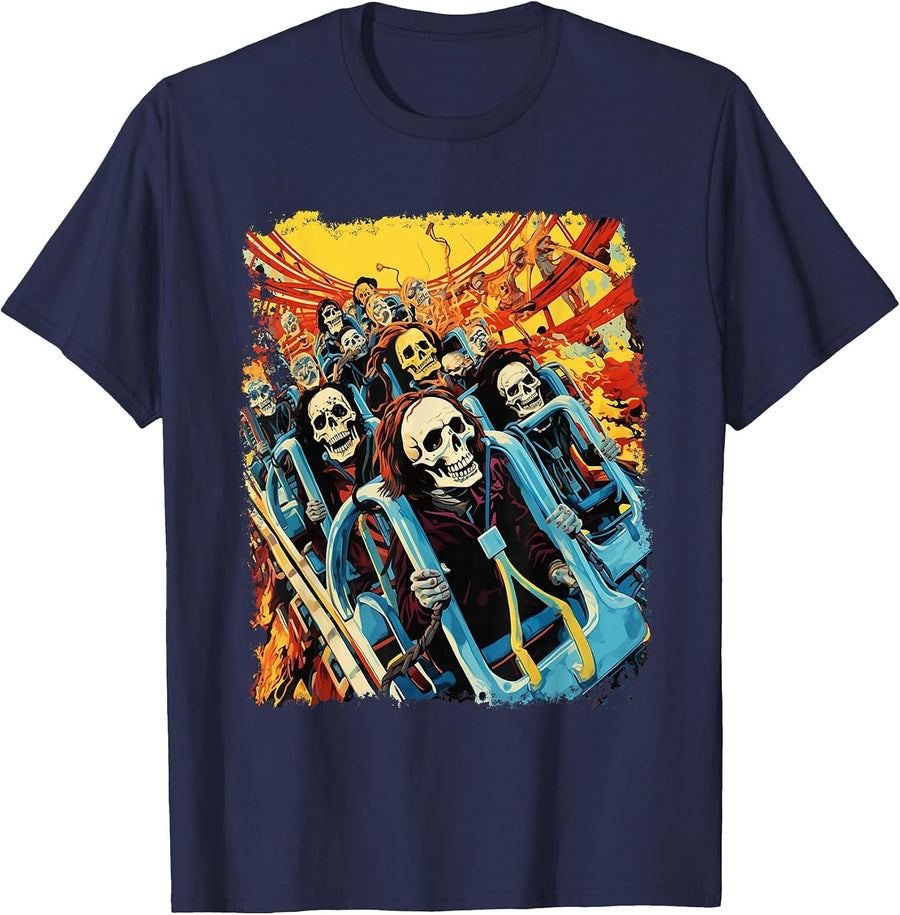 Skeleton Roller Coaster T-Shirt - Navy Blue